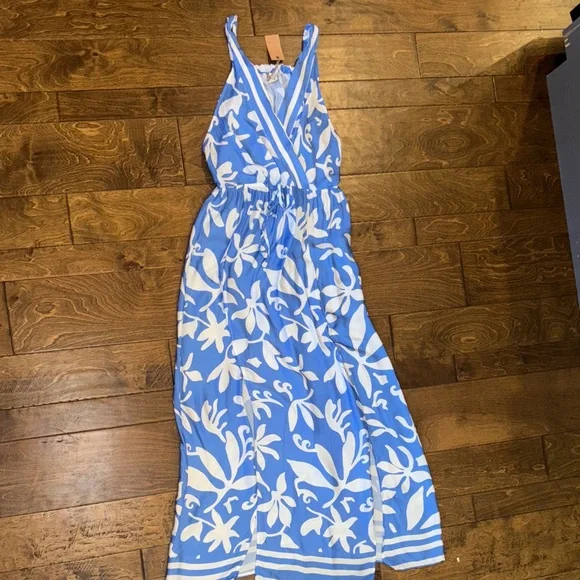 NWT Surf Gypsy Blue and White Floral Dress size large $73 - Picture 1 of 13